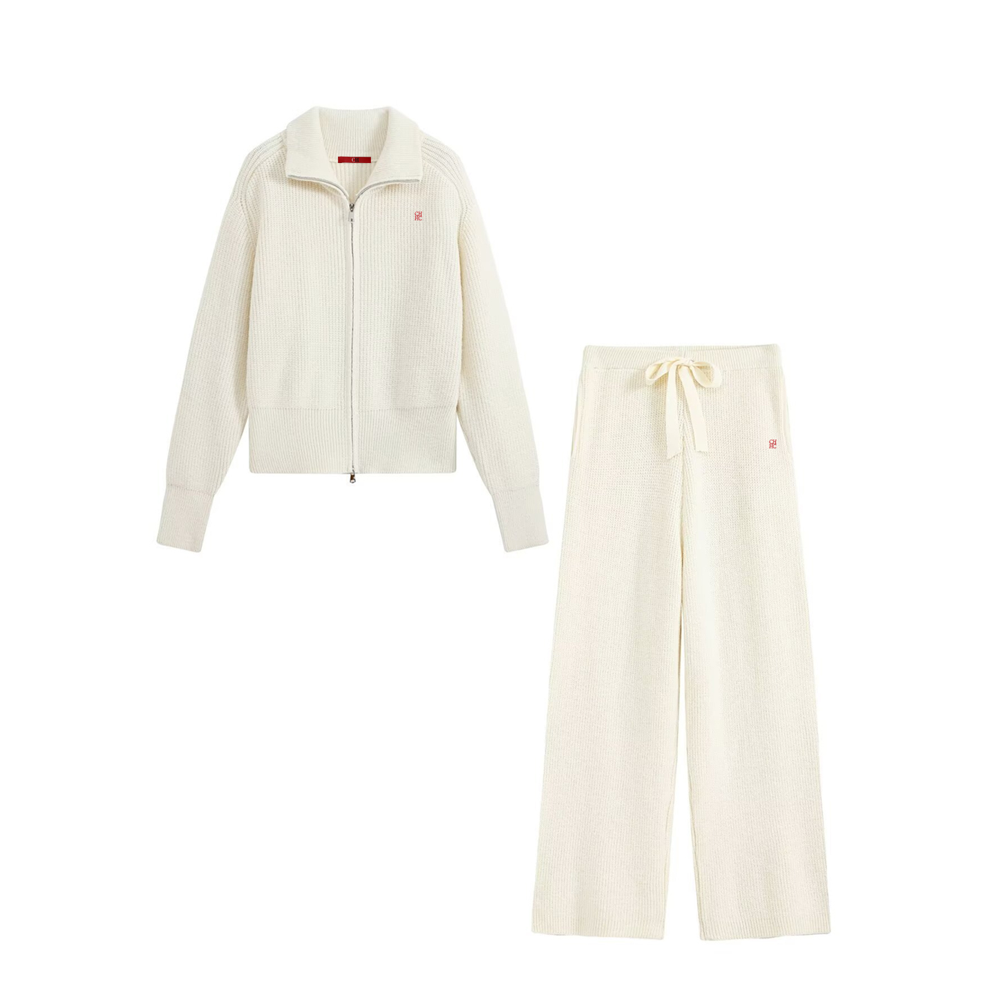 Women Zip Up Collar Knit Two P - огляд і ціна Embroidery