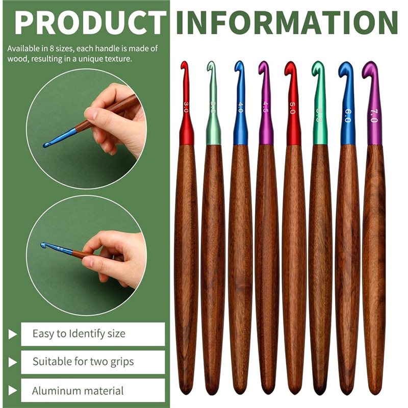 AB34-Aluminum Crochet Hooks Wi - огляд і ціна Wooden Crochet Hooks Ergonomic Handle